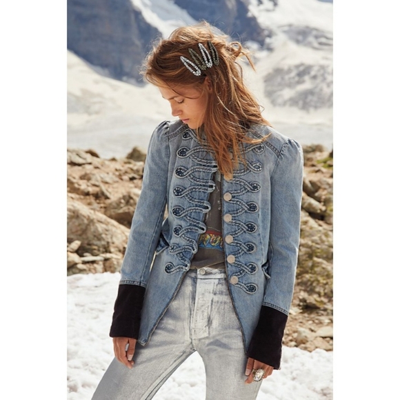 Free People | Denim Seamed and Structred Button-Front Jacket Nwt - Picture 1 of 11